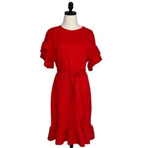 Emma + Michele Dress Ruffle Hem and Sleeve Orange Size Medium